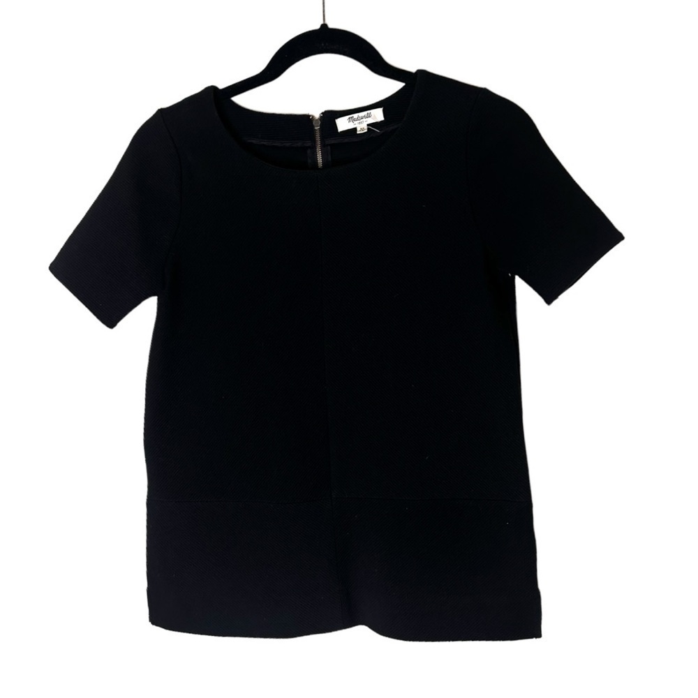 Madewell Ribbed Bistro Short Sleeve Top Black Exposed Zipper